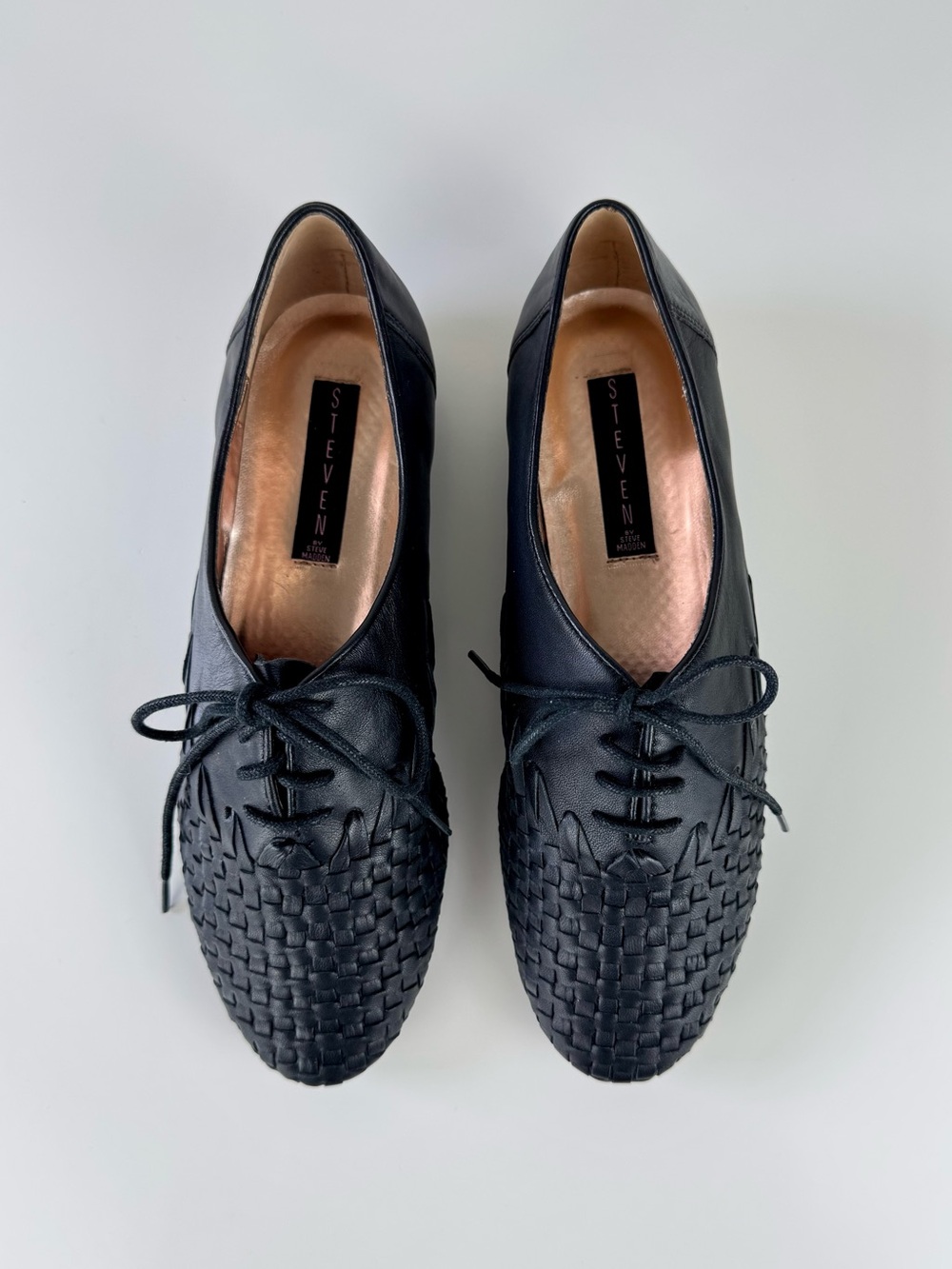 STEVEN by Steve Madden Mallorka Woven Leather Oxford Black Lace Up Size 9.5